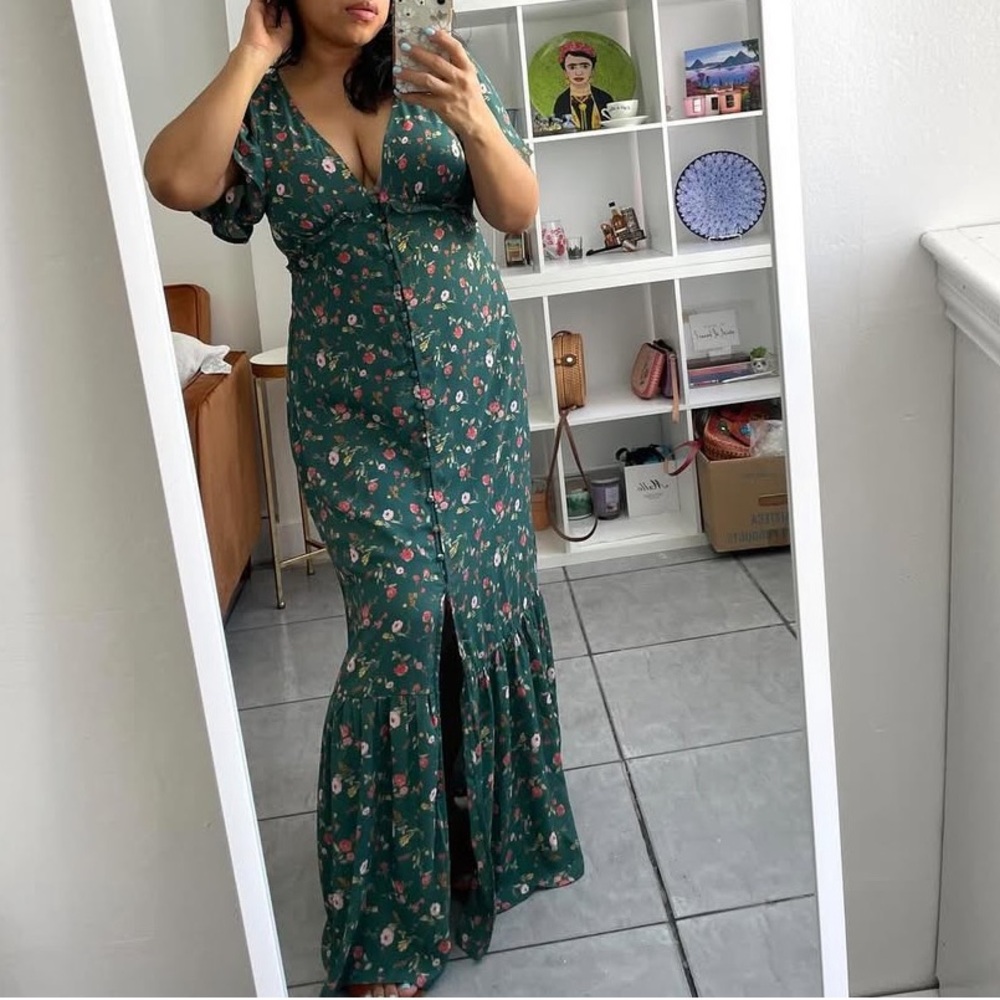 Forever 21 Green and Pink Floral Maxi Dress